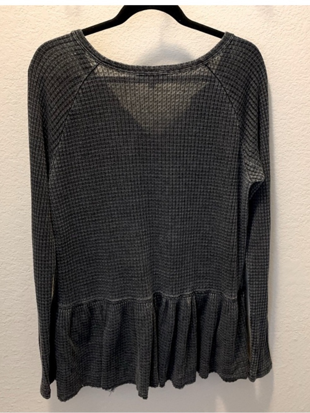 Waffle Knit Peplum Long Sleeve Top - Charcoal Size Large - Picture 6 of 6